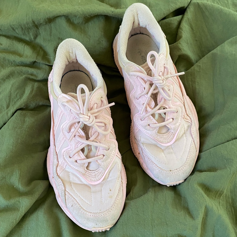 monochrome pink adidas ozweegos